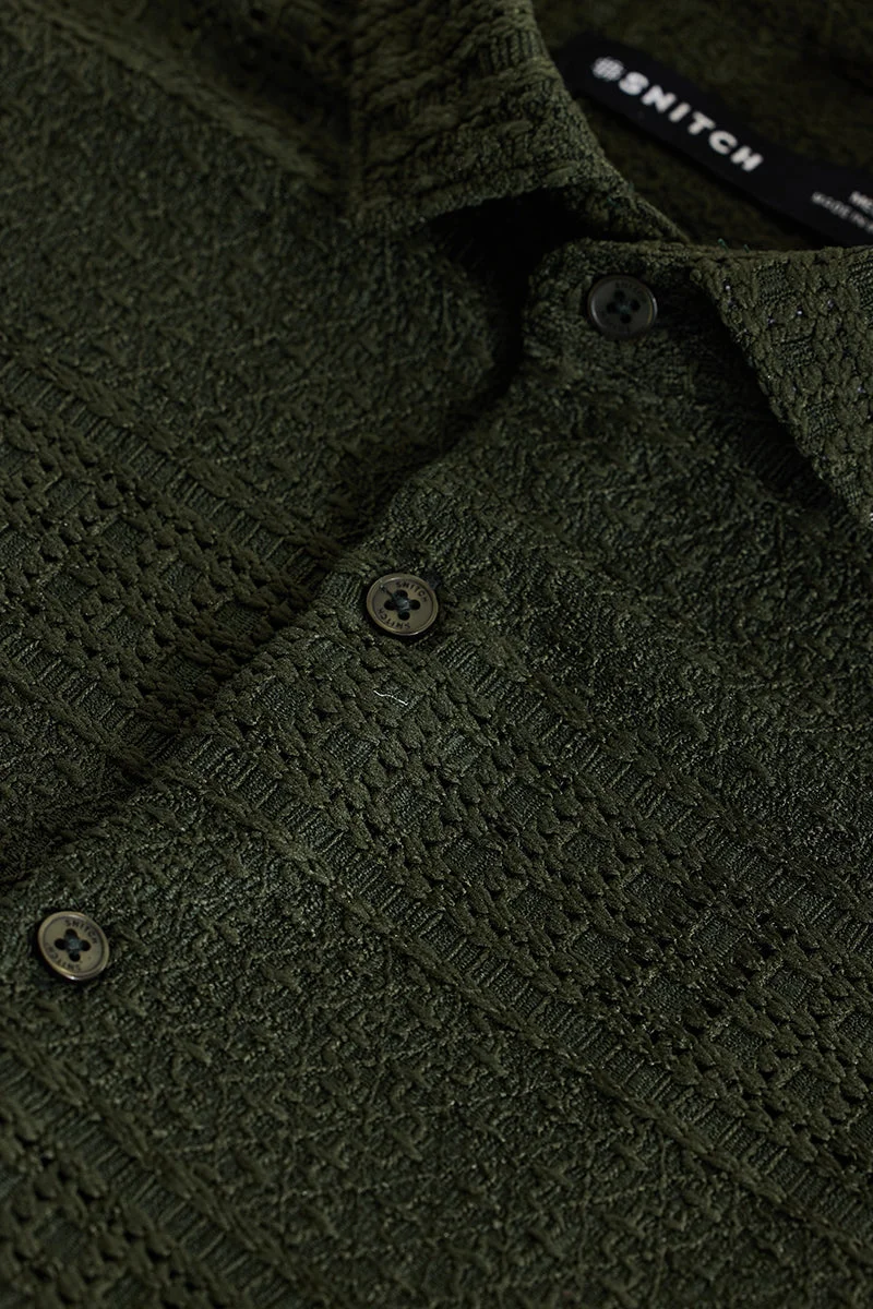 سنيتش Dark Green Textured Slim Fit Shirt